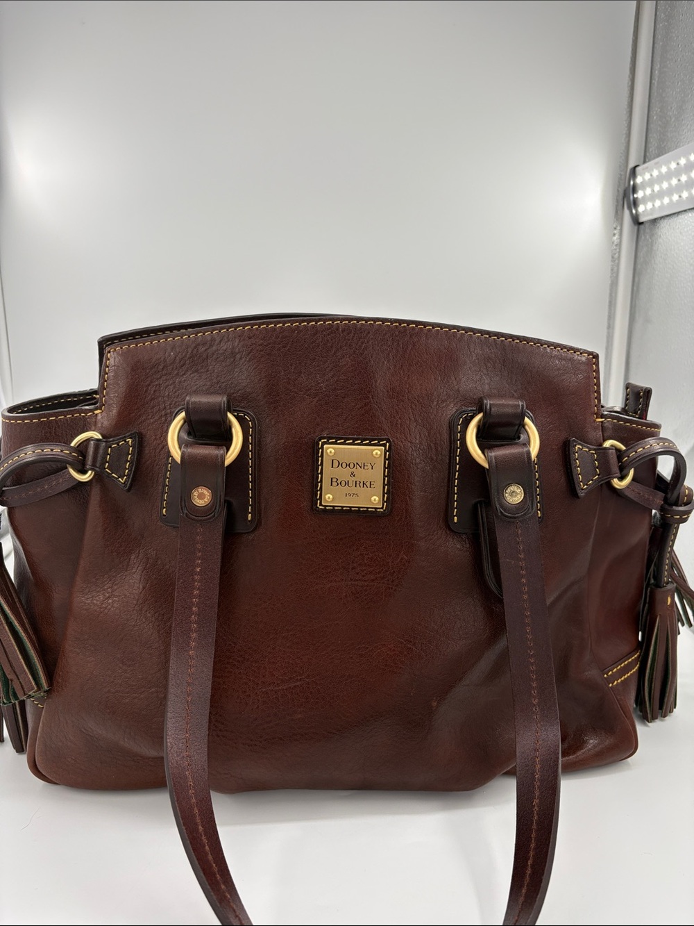 Dooney & Bourke Brown Florentine Leather Double-Handle Shoulder Bag - Picture 6 of 11